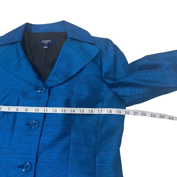 Jones Wear Womens Metallic Royal Blue Button-Front Suit Jacket Size 10 Formal - Picture 5 of 13